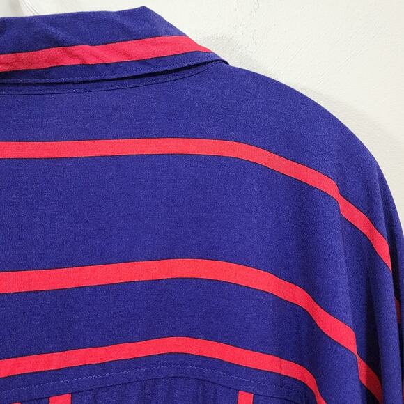 LuLaRoe NWT Amy dark blue with red stripes short sleeve button front woman's 3XL - Picture 6 of 8